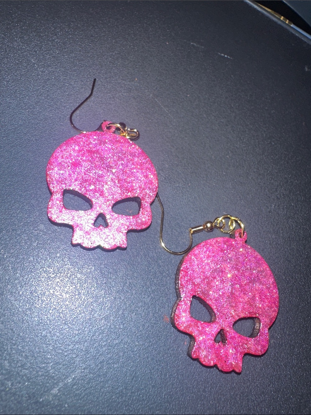 Pink Glitter Skull Drop Earrings - Women's Accessories